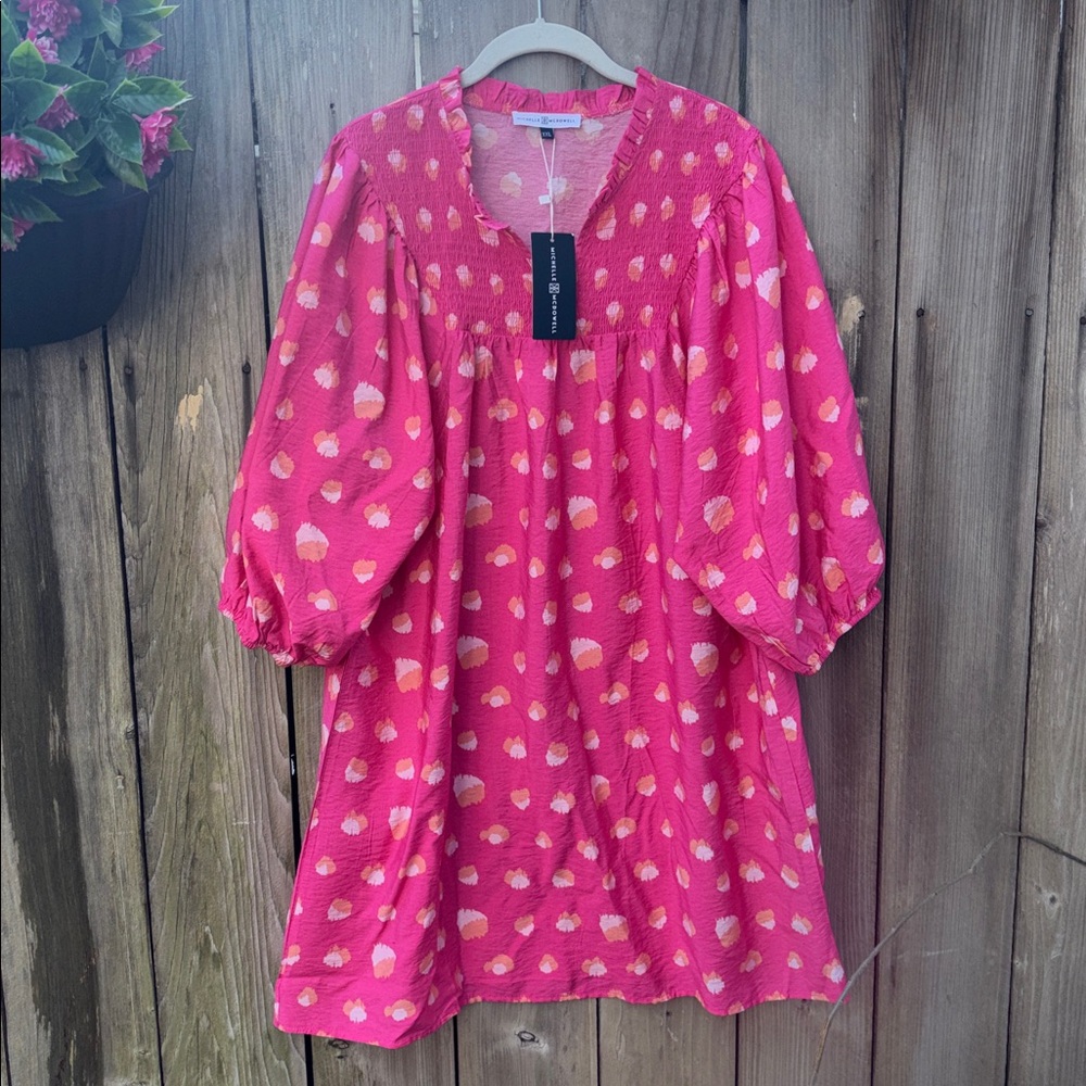 Michelle McDowell Amelia Babydoll Dress Pink Flutter Sleeve Midi Plus Sz XXL NWT
